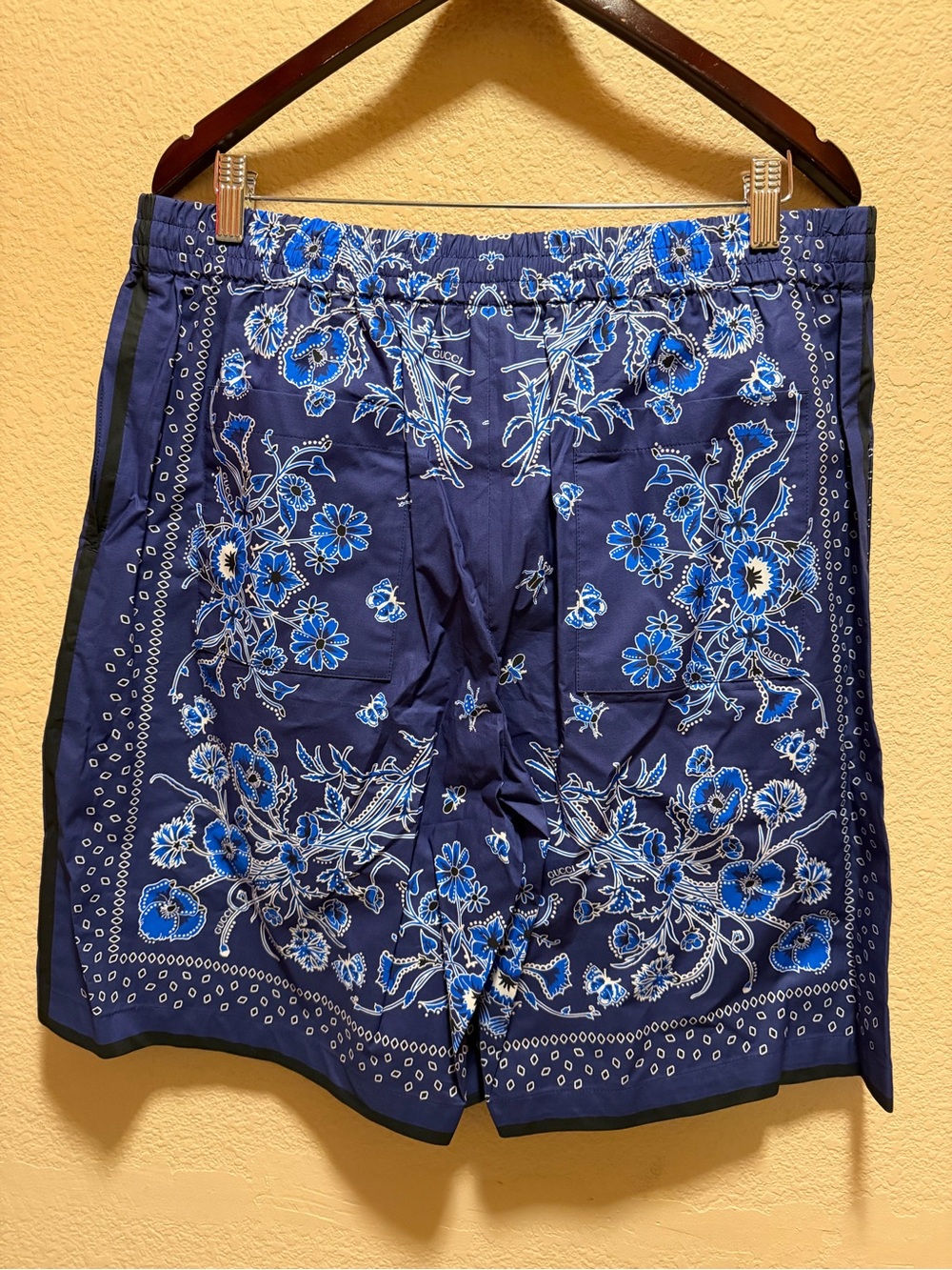New Gucci Logo Floral Shorts Navy White Size IT 52 / US L 34 - 38 Waist - Picture 6 of 10